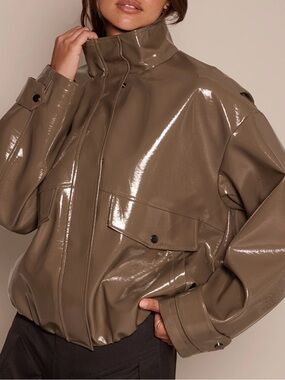 Glossy CHOCOLATE BROWN Funnel Jacket